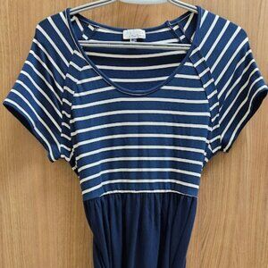 Glow & Grow tie waist Navy and White Stripe Maternity Dress